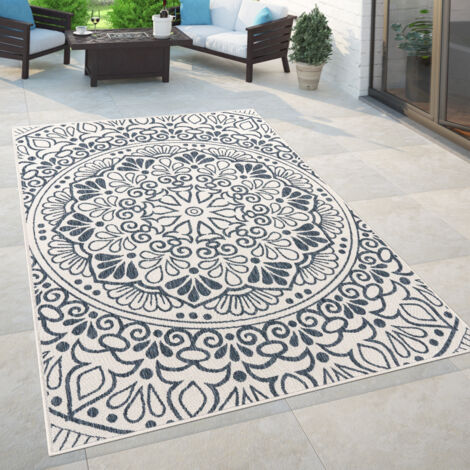 Paco Home Alfombra Interior Exterior Balcón Terraza Motivo Oriental Azul 60x100 cm