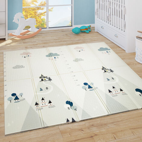 Paco Home Alfombra Juego Gateo Bebé Plegable Lavable Reversible Alfabeto Crema Azul Amarillo 180x200 cm
