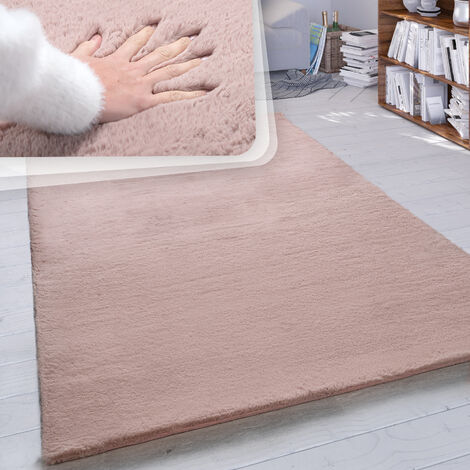 Paco Home Alfombra Pelo Largo Salón Sintética Suave Monocolor Diferentes Colores Y Tamaños Pink, 150x170 cm ovalado