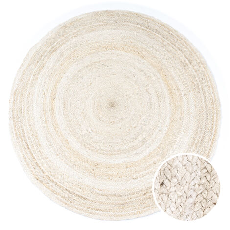 Paco Home Alfombra Redonda Salón Yute Boho Motivo Étnico Moderno Hecha A Mano Natural Blanco, 80 cm redon