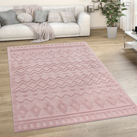 Paco Home Alfombra Salon De Habitacion Cocina Exterior Terraza Jardin Nordica Etnica Lisa 160x220 cm, Pink 3