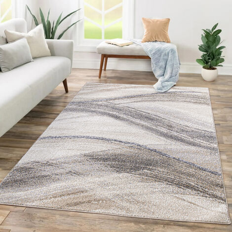 Paco Home Alfombra Salon De Habitacion Pelo Corto Abstract Dibujo Geometrico Diseño Ondas 120x170 cm, Beige 2