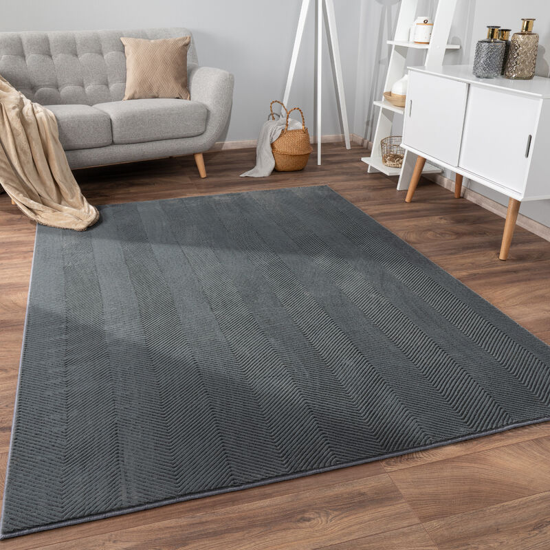 Paco Home Tapis Salon Chambre Adulte Poils Ras Motif Boho Motif Scandinave Antidérapant 160x220 cm, Anthracite