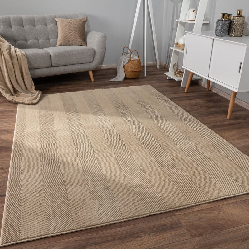 Tapis Salon Chambre Adulte Poils Ras Motif Boho Motif Scandinave Antidérapant 80x150 cm, Beige - Paco Home