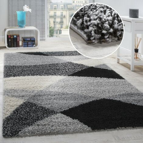 Alfombra pequeña shaggy 100x70 cm - estera Helsinki - negro y blanco