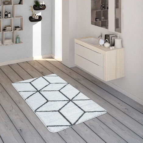 Paco Home Badematte Mit Rauten-Muster, Kurzflor-Teppich Für Badezimmer In Anthrazit Weiß 40x55 cm