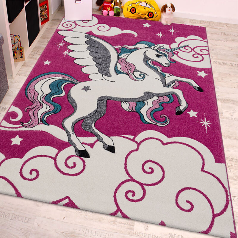 Paco Home Chambre d'enfant Tapis Pour Enfant La Petite Licorne En Rose Crème Turquoise 160x230 cm