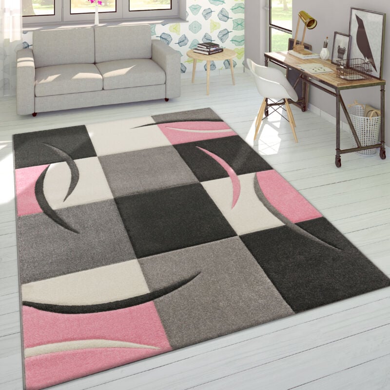 Créateur Tapis Moderne Contours Découpés Couleurs Pastel à Carreaux Motif En Beige Rose 240x330 cm - Paco Home