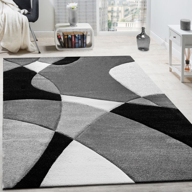 Créateur Tapis Moderne Géométrique Motif Découpe Des Contours En Noir Blanc 60x110 cm - Paco Home