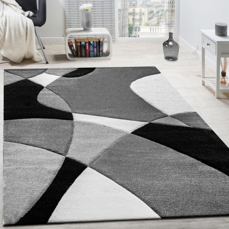 Créateur Tapis Moderne Géométrique Motif Découpe Des Contours En Noir Blanc 80x300 cm - Paco Home
