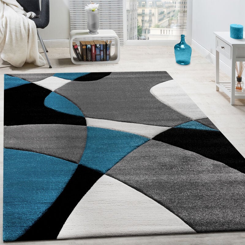 Créateur Tapis Moderne Motifs Géométriques Découpe Des Contours En Turquoise Gris Noir 120x170 cm - Paco Home