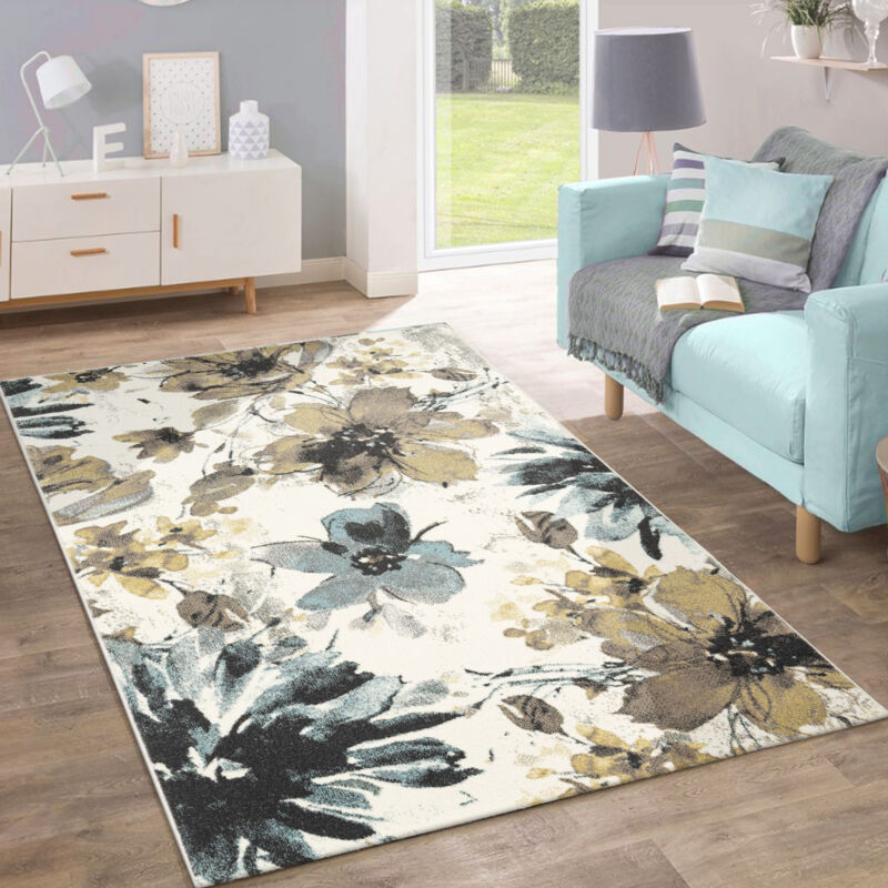 Créateur Tapis Moderne Salon Fleurs Motif Pastel Tons En Vert Bleu Crème 70x140 cm - Paco Home
