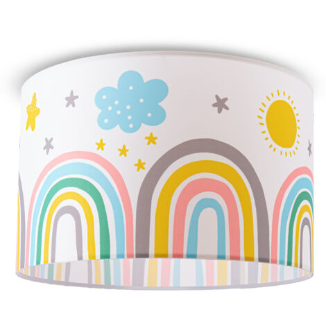 Paco Home Deckenlampe Kinder Pendelleuchte Kinderzimmer Stoffschirm Rund Bunt Baby E27 Deckenleuchte - Weiß, Mehrfarbig 3 (Ø45.5cm)