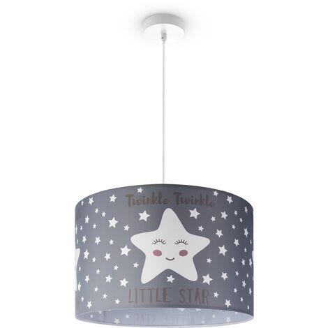 Paco Home Deckenlampe Kinderzimmer Pendelleuchte Baby Lampenschirm Stoff Rund Sterne Pendelleuchte - Weiß, Design 3 (Ø45,5 cm)