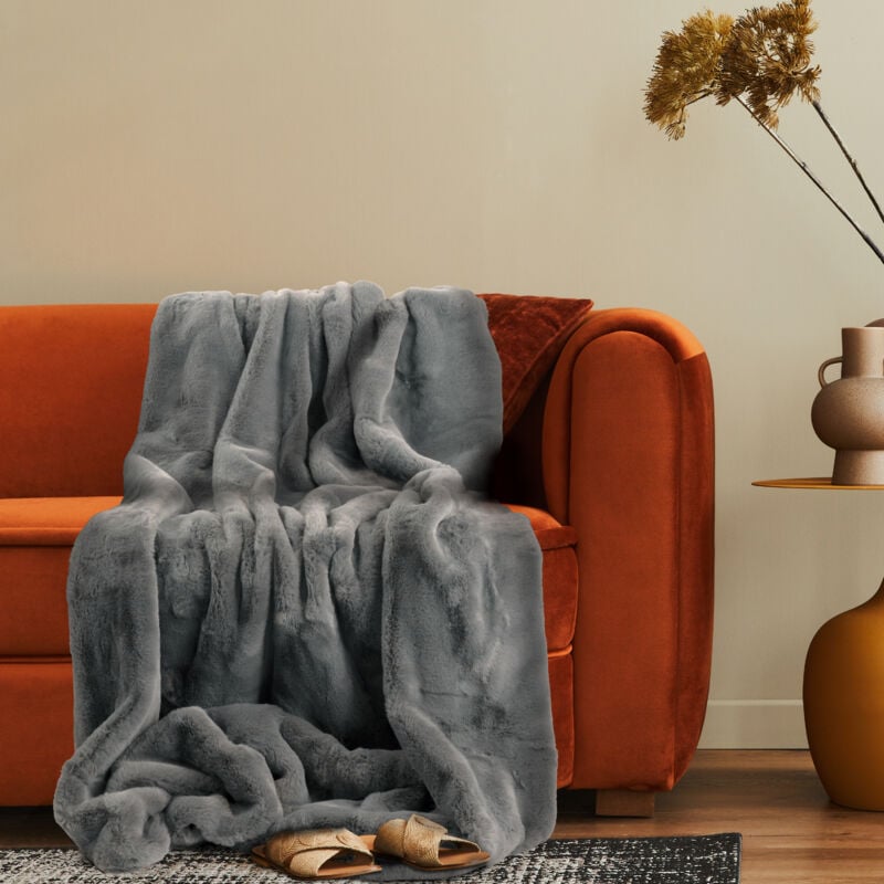 Paco Home Décoration Salon Couverture Couvre-Lit Couverture Canapé Lavable Moelleux Doux Anthracite, 150x200cm