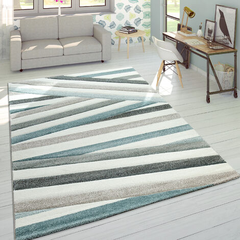 Paco Home Designer Tappeto Moderno Taglio Sagomato Colori Pastello A Righe Zig Zag Blu Crema