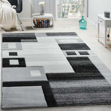 Paco Home Edler Designer Teppich Konturenschnitt Kariert in Grau Schwarz Meliert