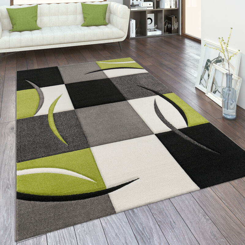 Paco Home - Wohnzimmer Teppich In Versch. Farben Und Größen Karo Muster Streifen 3-d Design Kurzflor Grün, 300x400 Cm