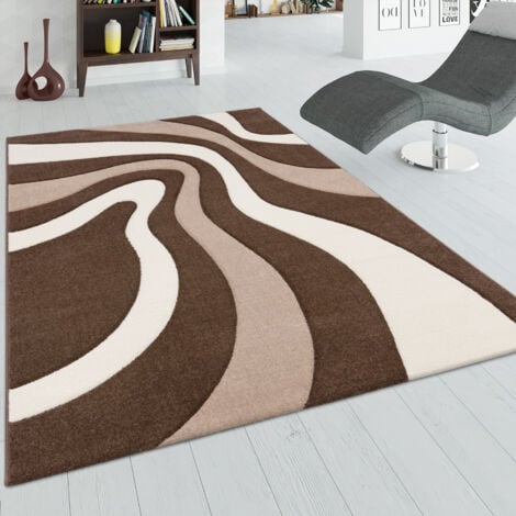 Paco Home Designer Teppich mit Konturenschnitt Wellen Muster Braun Beige Creme 60x110 cm