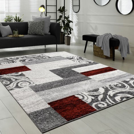 Paco Home Designer Teppich Wohnzimmer Inneneinrichtung Floral Muster Meliert Hell Grau Rot 60x100 cm