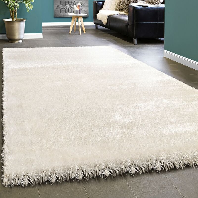 Paco Home - légant Tapis Shaggy Poils Hauts Uni Moelleux Brillant En Blanc Crème 80x150 cm