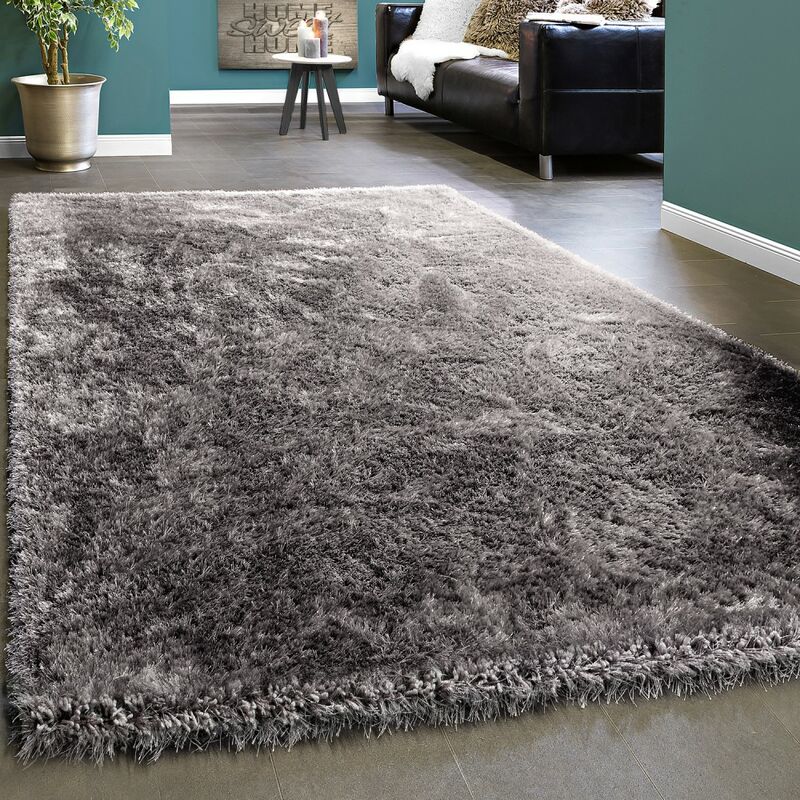 Légant Tapis Shaggy Poils Hauts Uni Moelleux Brillant En Gris Gris Clair 80x150 cm - Paco Home