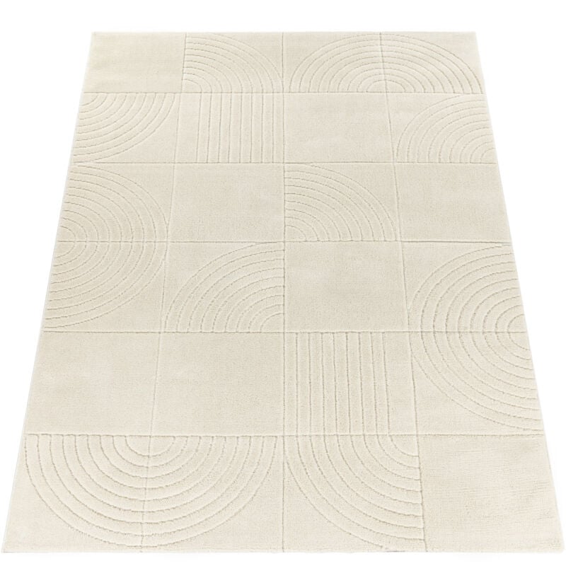 Tapis Salon Chambre Poils Ras Arc Scandinave Boho Motif Geometrique Uni Crème 200x290 cm - Paco Home