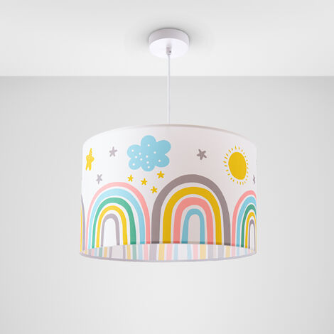 Paco Home Habitación Infantil Luminaria Bebé Arco Iris Estrellas Luminaria Pie Mesa Techo  Lámpara colgante - Blanco,  Multicolor 1 (Ø45.5 cm)
