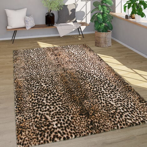 Paco Home Hochflor Teppich Fellteppich Kunstfell Leoparden Muster Weich Braun 60x90 cm