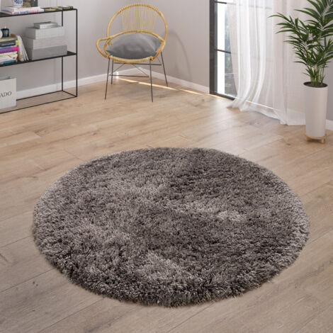 Paco Home Hochflor Teppich Kuschelig Modern Shaggy Flokati Stil Gemütlich Uni Anthrazit Ø 120 cm Rund