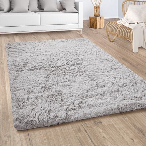 Teppich Hochflor Shaggy Weich Wohnzimmer Handgefertigt Grau Weiß 160x230cm 