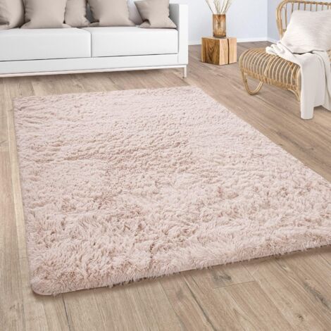 Paco Home Hochflor Teppich Wohnzimmer Fellteppich Kunstfell Shaggy Flauschig Beige Creme 80 cm Rund