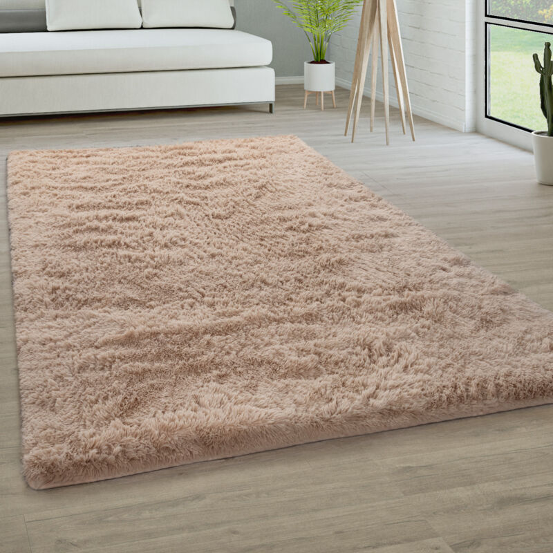 Paco Home - Hochflor Teppich Wohnzimmer Fellteppich Kunstfell Shaggy Flauschig Einfarbig Beige, 160 Cm Rund