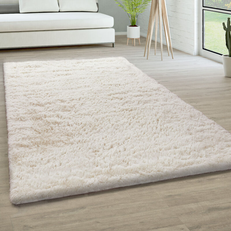 Paco Home - Hochflor Teppich Wohnzimmer Fellteppich Kunstfell Shaggy Flauschig Einfarbig Ivory (creme), 120 Cm Rund