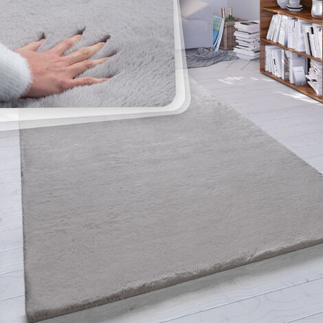 Paco Home Hochflor Teppich Wohnzimmer Kunstfell Super Soft Einfarbig in Versch. Größen und Farben 80x300 cm, Grau