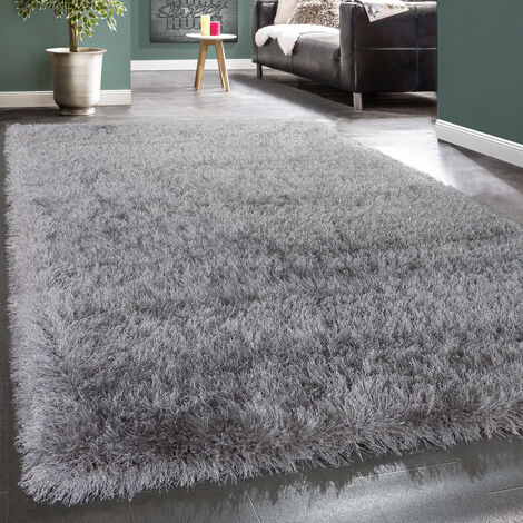 Paco Home Hochflor Teppich Wohnzimmer Schlafzimmer Shaggy Einfarbig Flauschig Modern Grau 60x100 cm