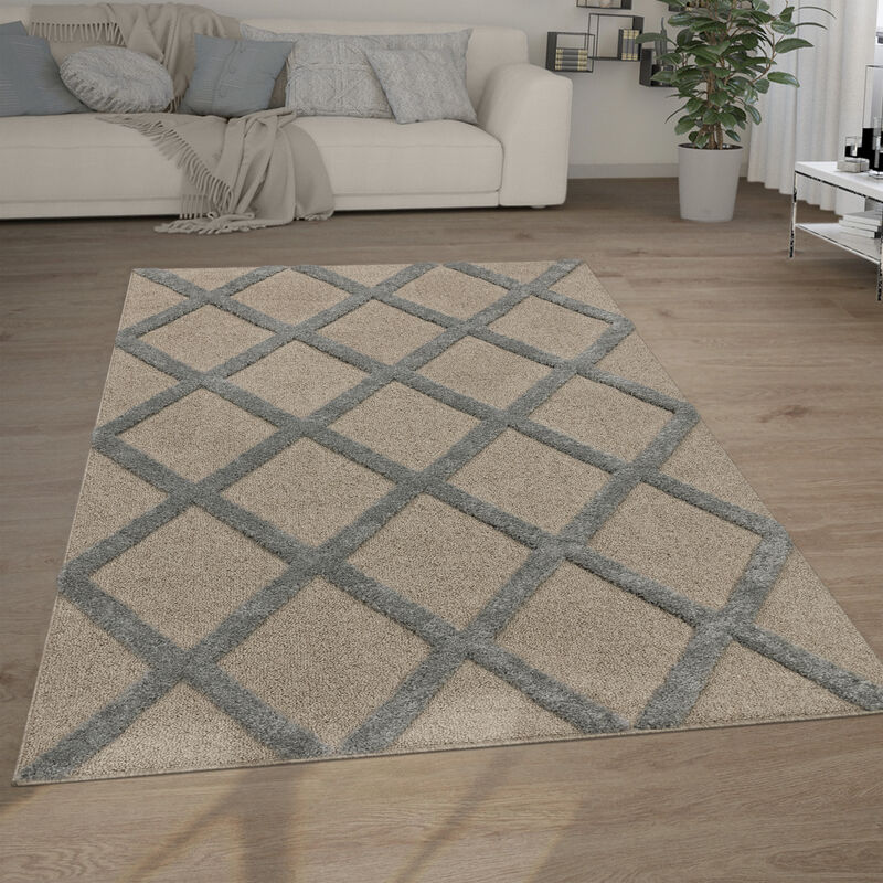 Paco Home - Hochflor Teppich Wohnzimmer Shaggy 3d Optik Ethno Boho Vintage Look Weich 80x150 Cm, Grau 2