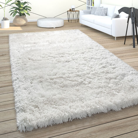 Paco Home Hochflor Teppich Wohnzimmer Shaggy Pastell Einfarbig Weich Flauschig Creme Weiß 60x100 cm