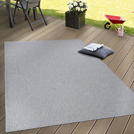 Paco Home In- & Outdoor Flachgewebe Teppich Terrassen Teppiche Natürlicher Look In Grau