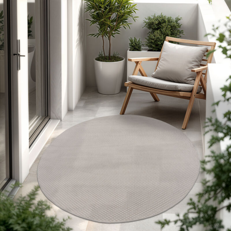 Paco Home In- & Outdoor Teppich Flachgewebe Einfarbig Modern Wetterfest Für Terrasse Küche 160 Cm Rund, Elfenbein