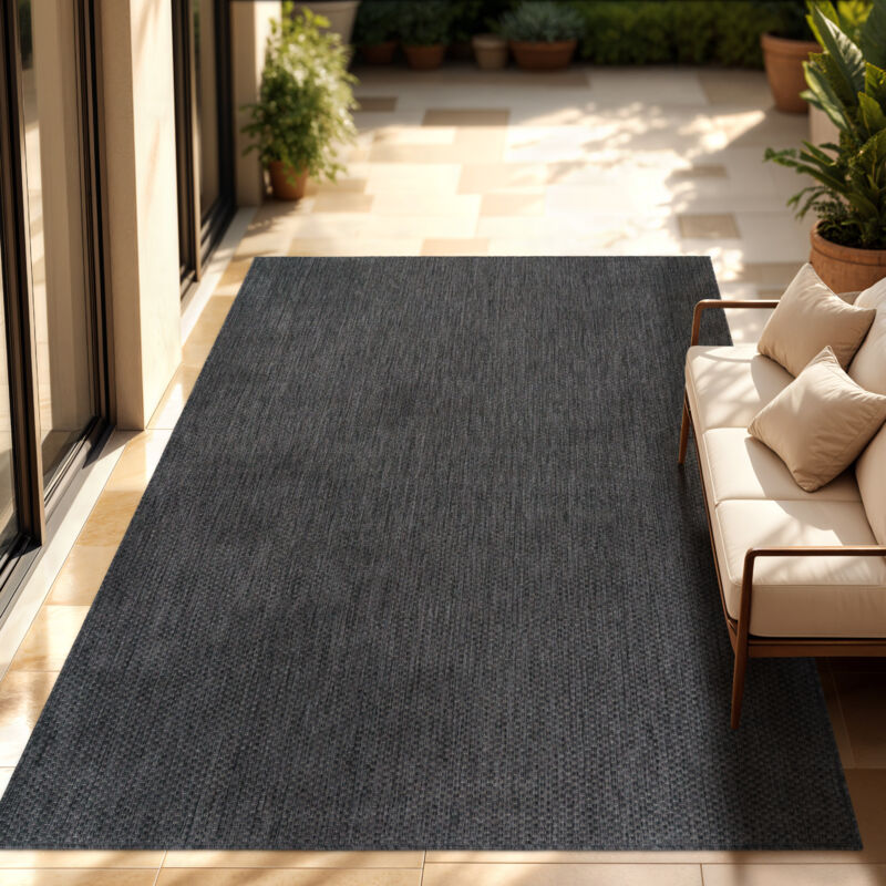 Paco Home In- & Outdoor Teppich Flachgewebe Einfarbig Modern Wetterfest Für Terrasse Küche Anthrazit, 120x160 Cm