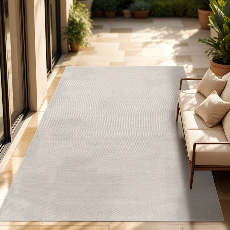 Paco Home In- & Outdoor Teppich Flachgewebe Einfarbig Modern Wetterfest Für Terrasse Küche 140x200 Cm, Elfenbein