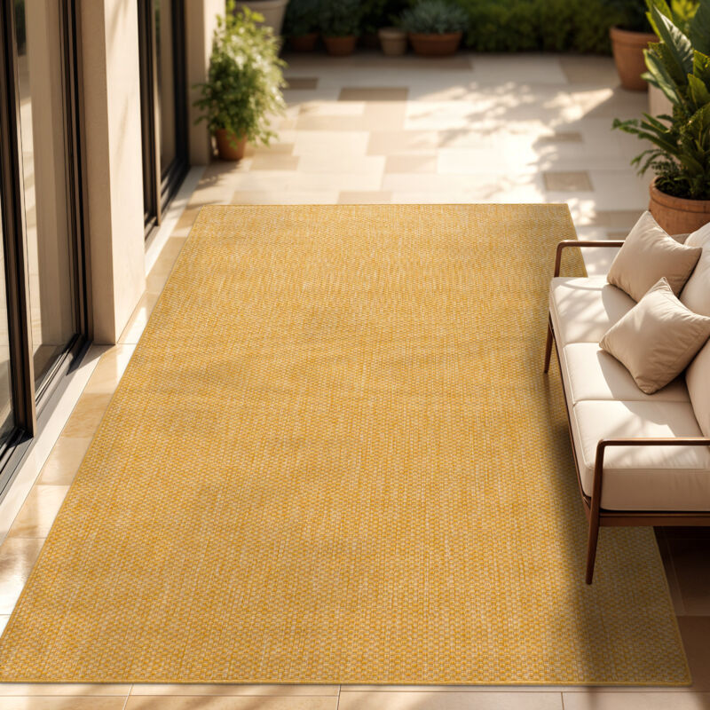 Paco Home In- & Outdoor Teppich Flachgewebe Einfarbig Modern Wetterfest Für Terrasse Küche Gelb, 200x280 Cm