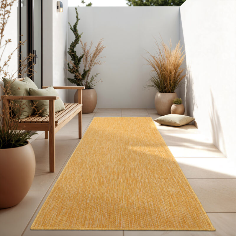Paco Home - In- & Outdoor Teppich Flachgewebe Einfarbig Modern Wetterfest Für Terrasse Küche 80x250 Cm, Gelb