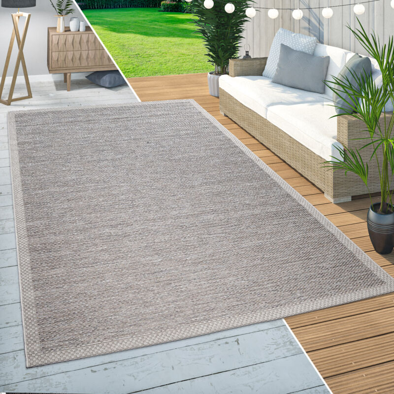 Paco Home - In- & Outdoor Teppich Balkon Terrasse Küchenteppich Modern Wellen Muster Beige 160 Cm Rund
