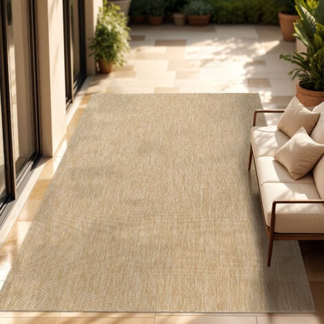 Paco Home In- & Outdoor Teppich Flachgewebe einfarbig modern wetterfest für Terrasse Küche 300x400 cm, Natur
