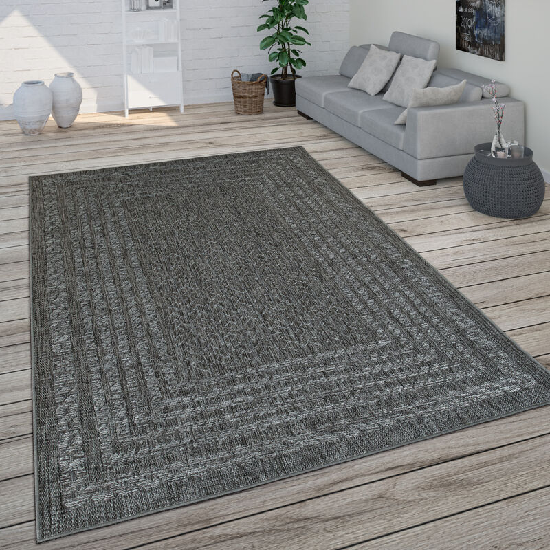 Paco Home In- & Outdoor Teppich Für Balkon Terrasse, Küchenteppich Im Modernen Skandi-look 120x170 Cm, Anthrazit