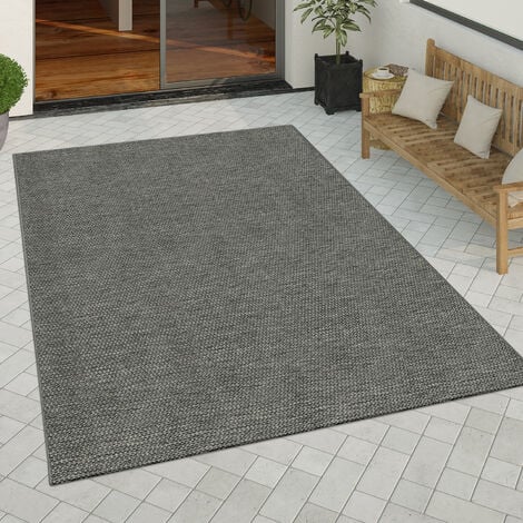 Paco Home Runder In- & Outdoor-Teppich, Flachgewebe Mit Sisal-Look Skandi- Design, In Grau Ø 120 cm Rund