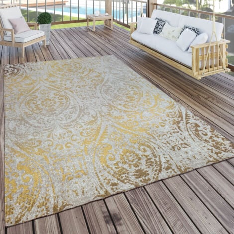 Paco Home In- & Outdoor Teppich Modern Shabby Chic Stil Terrassen Teppich Gelb 160x220 cm