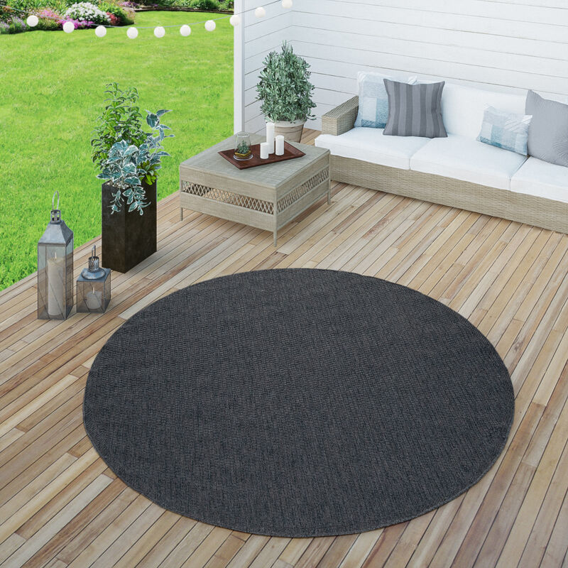 Paco Home - Intérieur & Extérieur Tissage à Plat Tapis Terrasses Tapis Look Naturel Bleu Marine 160 cm rond